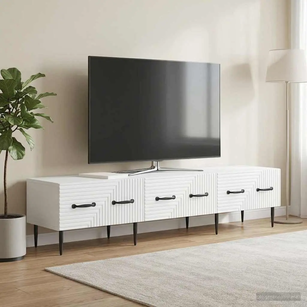 TV Cabinet Engineered Wood 147 x 34.5 x 30 cm White Dual Drawer Storage Unit