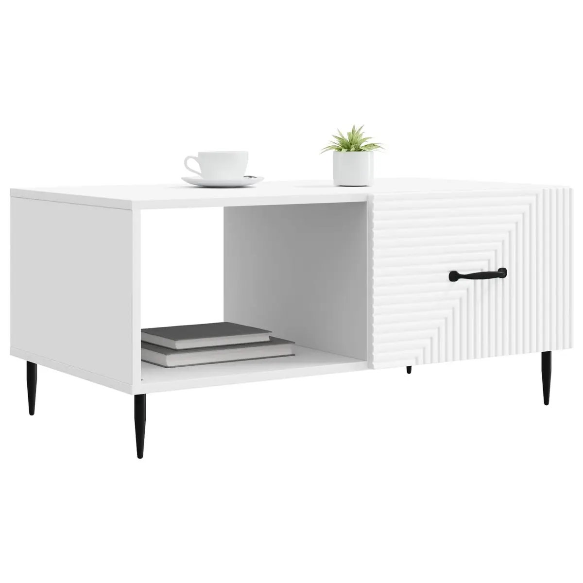 Coffee Table Engineered Wood Rectangular White with Metal Legs