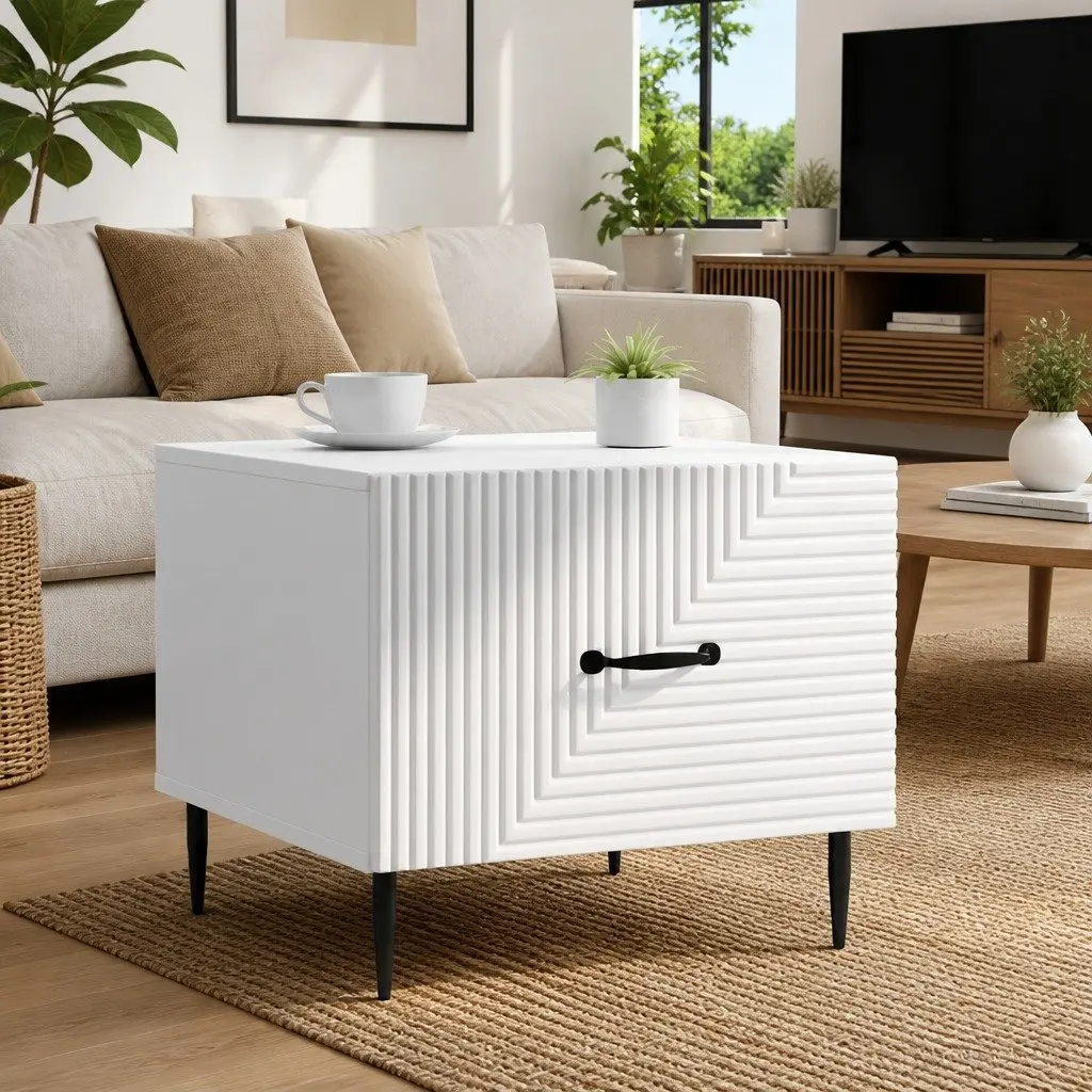 Coffee Table Engineered Wood 49 x 50 x 40 cm White Modern Accent Living Room