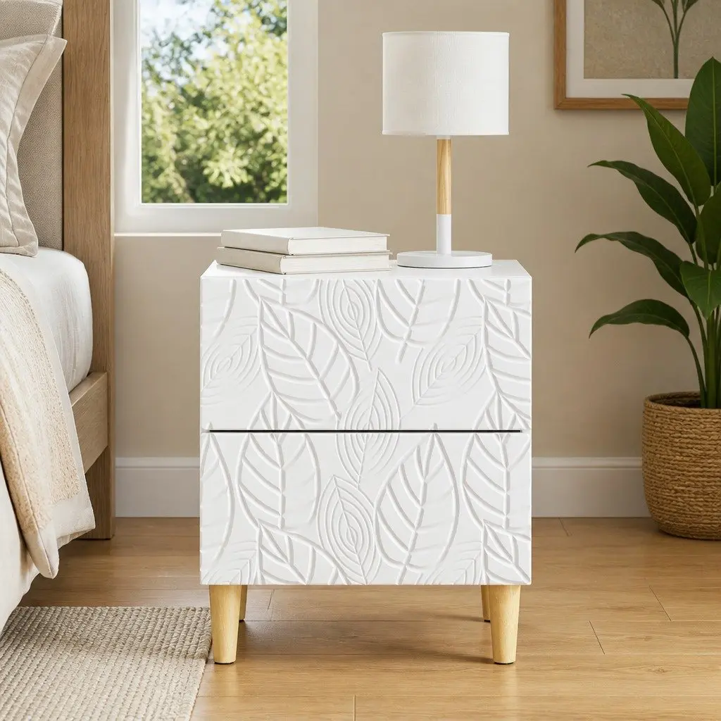 White Engineered Wood Bedside Table