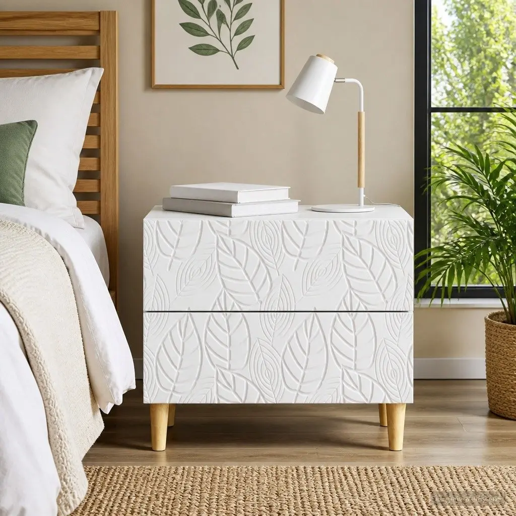 White Bedside Table Engineered Wood 62x34.5x48cm Modern Storage with Drawers