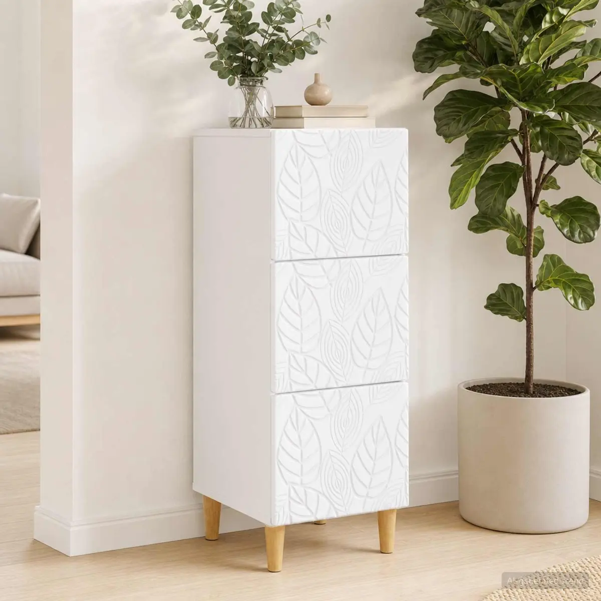 Drawer Cabinet Engineered Wood Frame White 33x34.5x90cm Multiple Drawers Storage Unit for Living Room Hallway