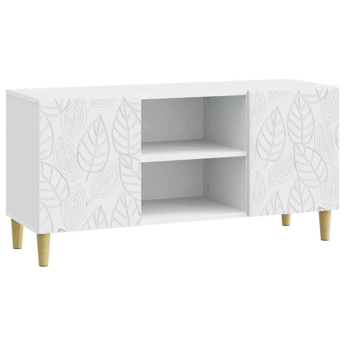 White Engineered Wood TV Stand Living Room Storage Unit with Swing Doors 102x34.5x50cm