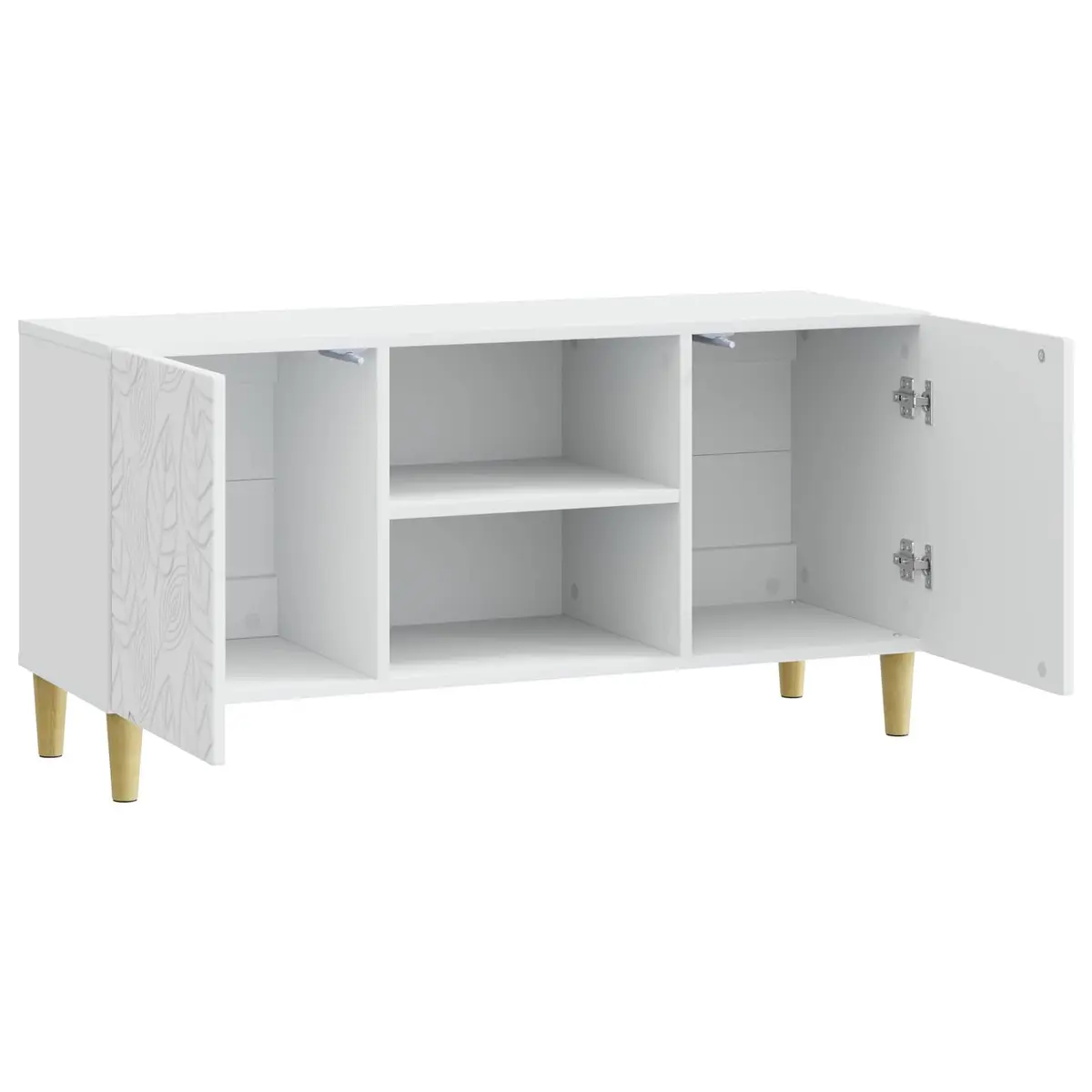 White Engineered Wood TV Stand Living Room Storage Unit with Swing Doors 102x34.5x50cm