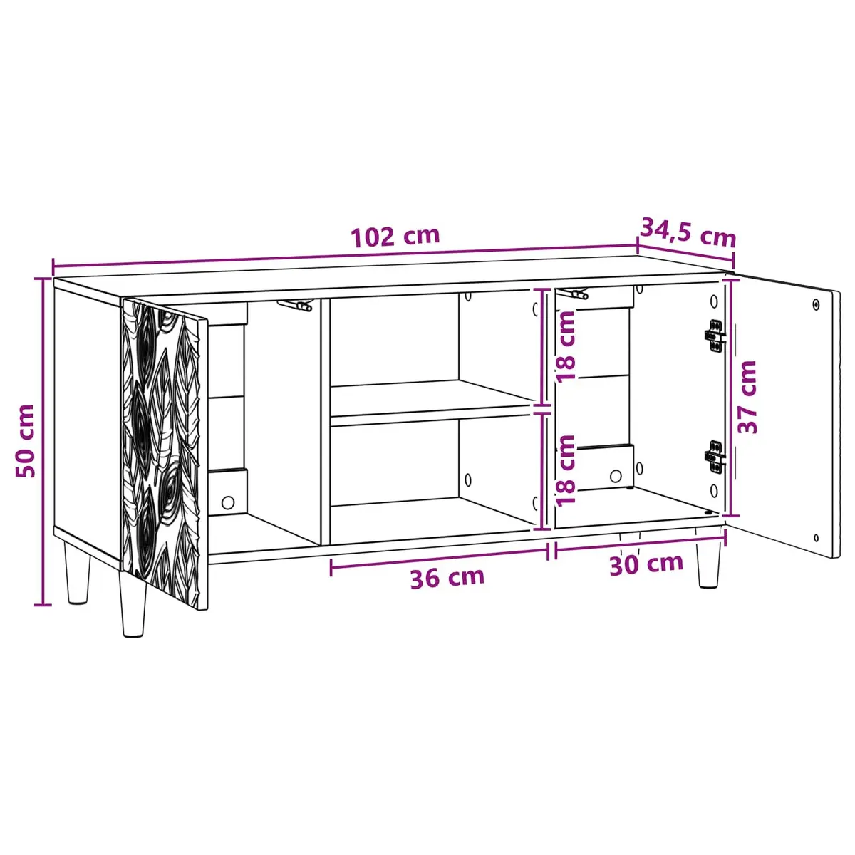 White Engineered Wood TV Stand Living Room Storage Unit with Swing Doors 102x34.5x50cm