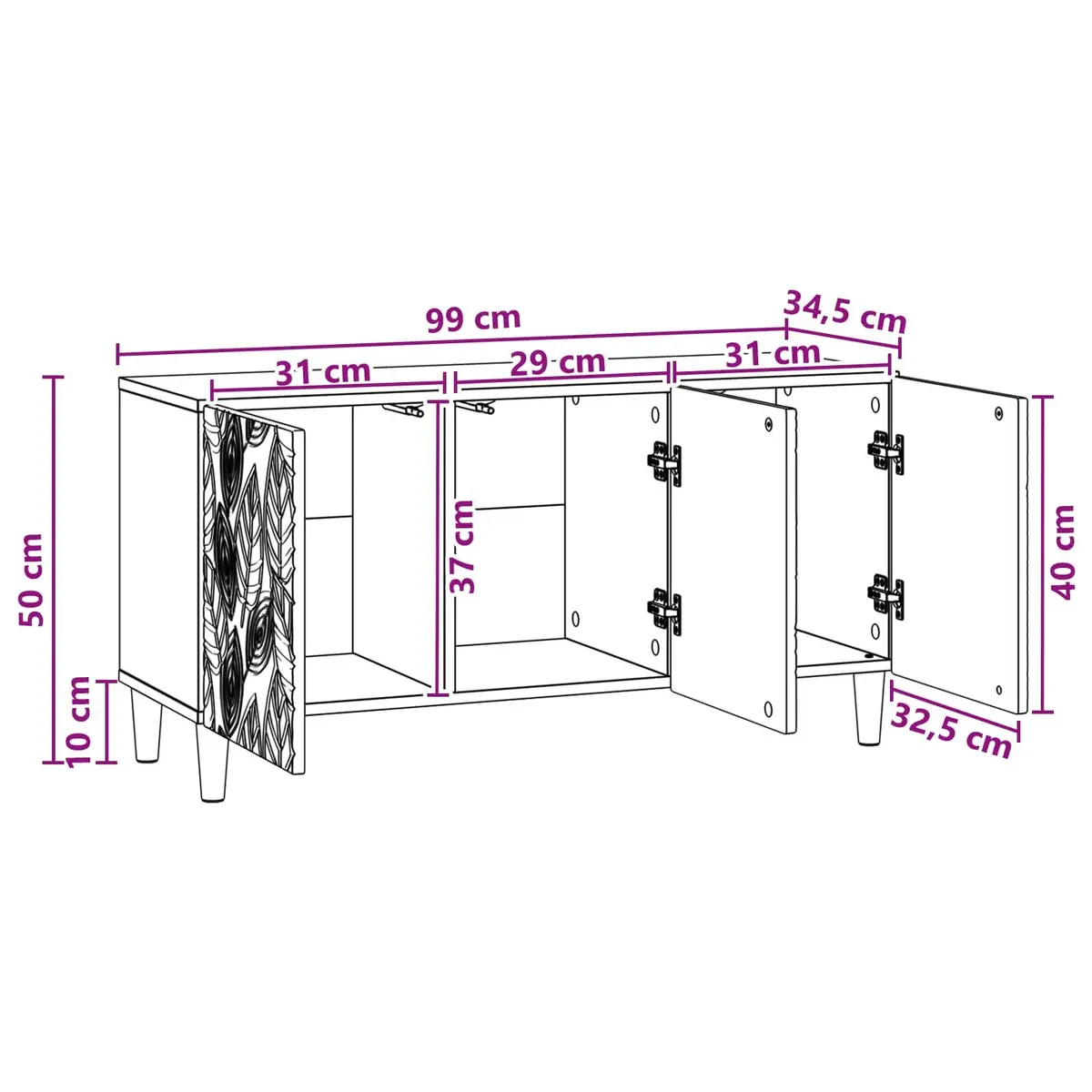 White TV Cabinet 99 x 34.5 x 50 cm for Home Use