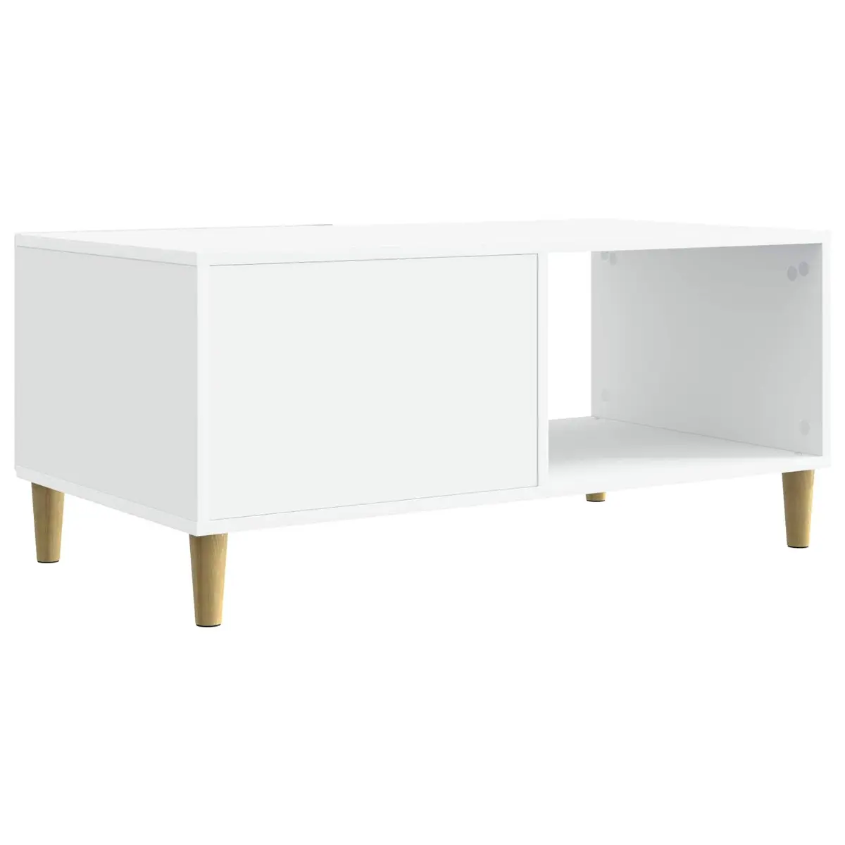Rectangular Coffee Table White Engineered Wood with Storage Shelf for Living Room