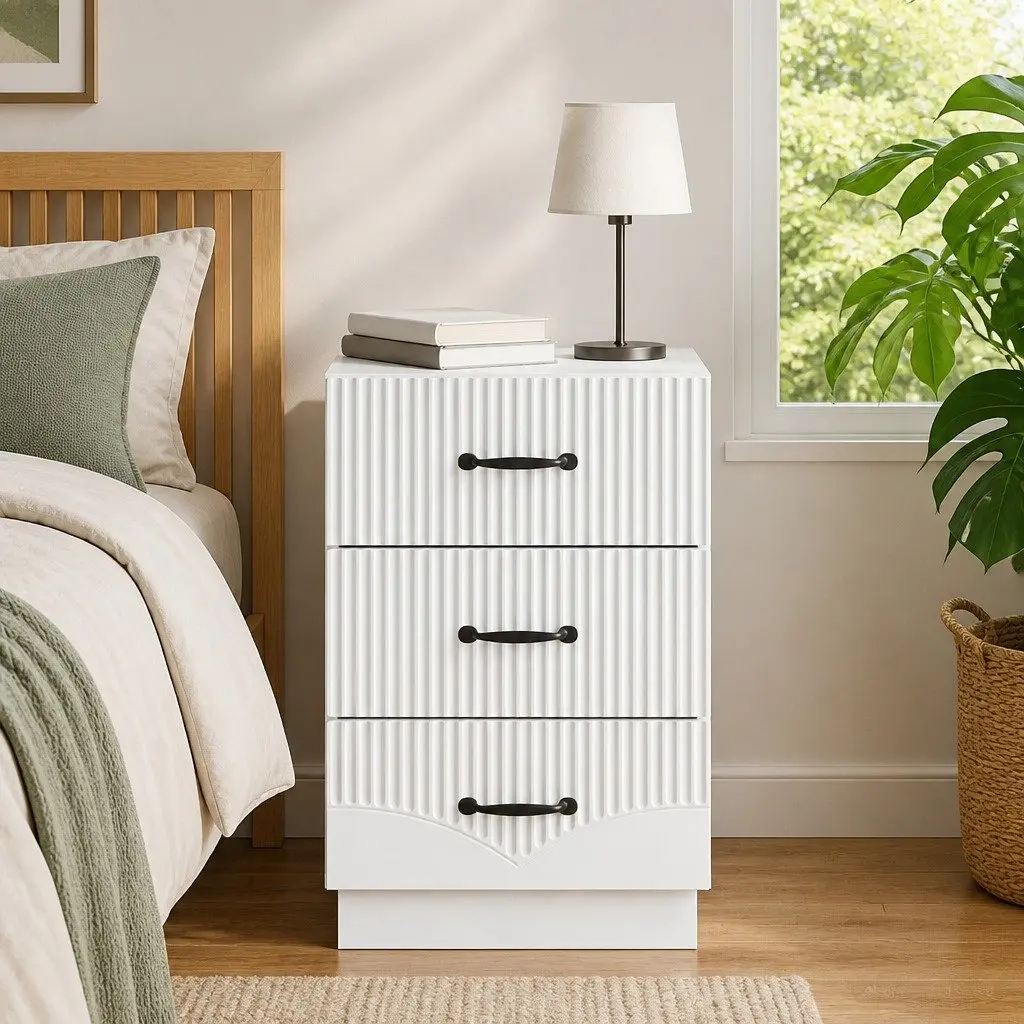 Bedside Cabinet Engineered Wood 43 x 41 x 63.5 cm White Vintage Style
