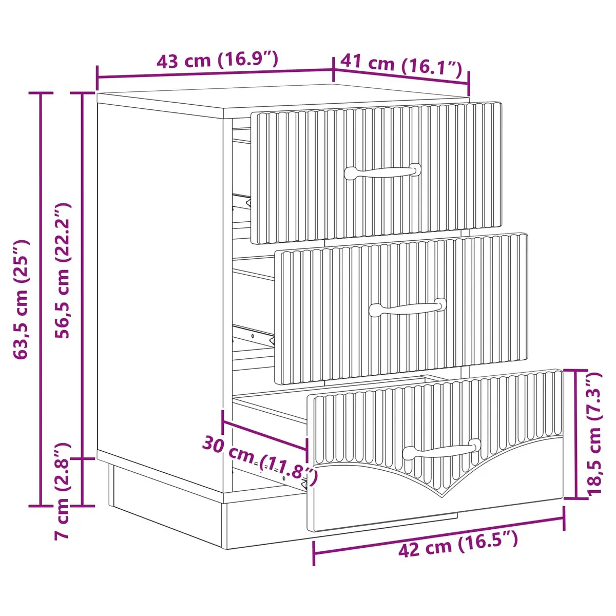 Bedside Cabinet Engineered Wood 43 x 41 x 63.5 cm White Vintage Style