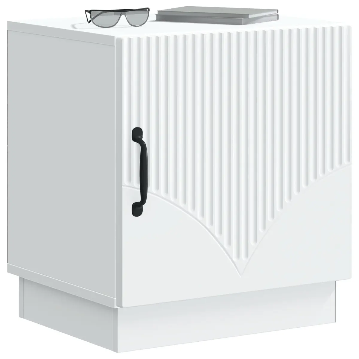 Bedside Table Engineered Wood 43 x 34.5 x 47 cm White Storage Cabinet with Swing Hinge Door and Metal D-Pull Handles