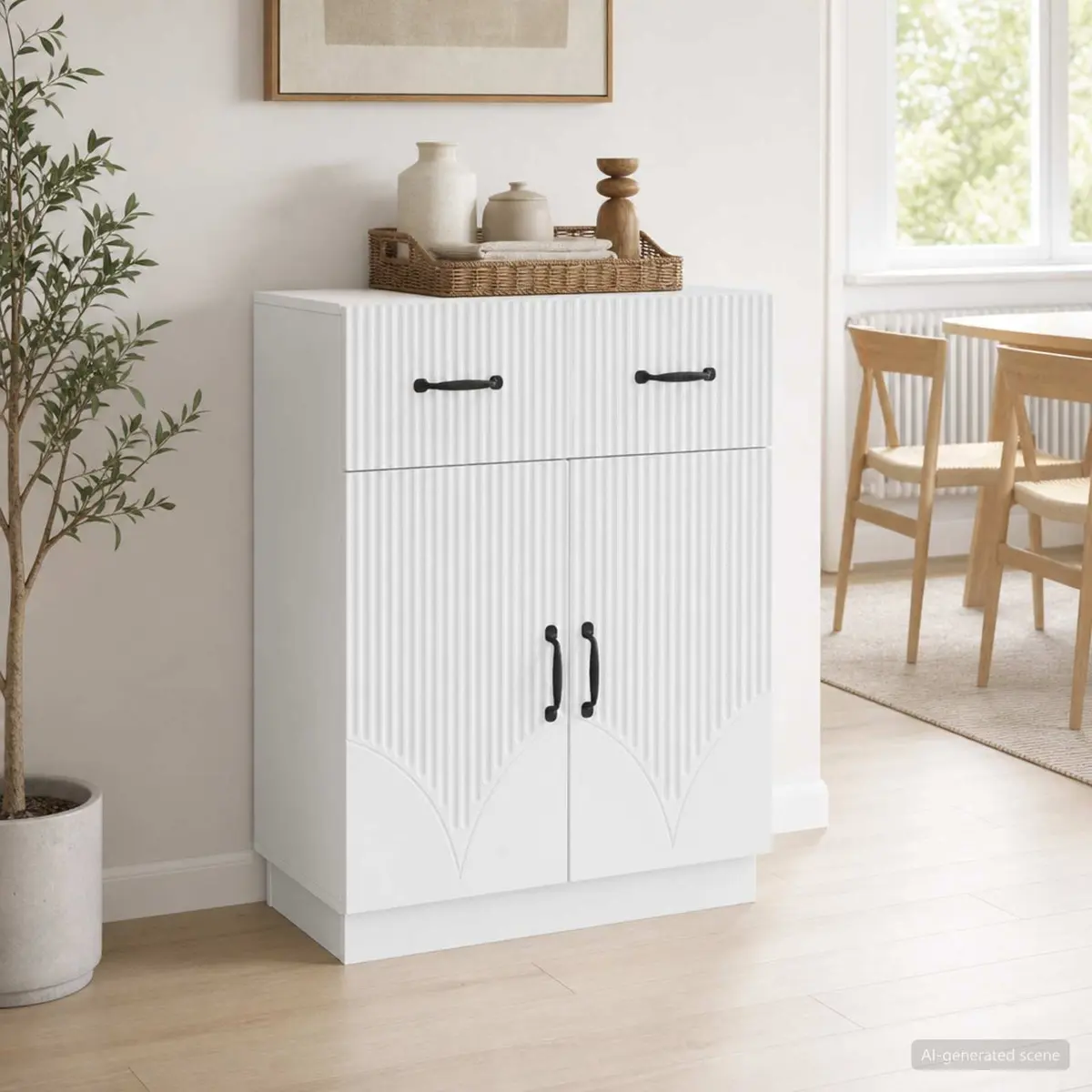 Sideboard White 66 x 34.5 x 87 cm Storage Cabinet Buffet with Shelves Doors