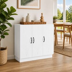 White Sideboard Modern Storage Cabinet Buffet Dining Room Furniture Engineered