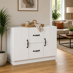 Sideboard White Storage Cabinet Living Room Furniture Engineered Wood