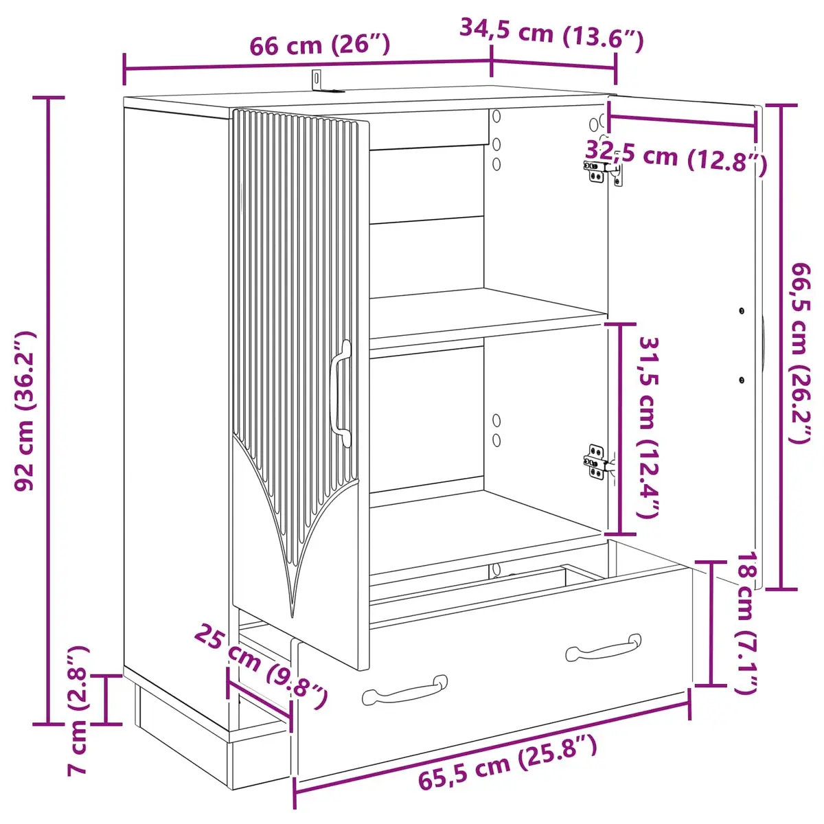 Sideboard Cabinet Engineered Wood 66cm White Storage Unit Buffet for Dining Room
