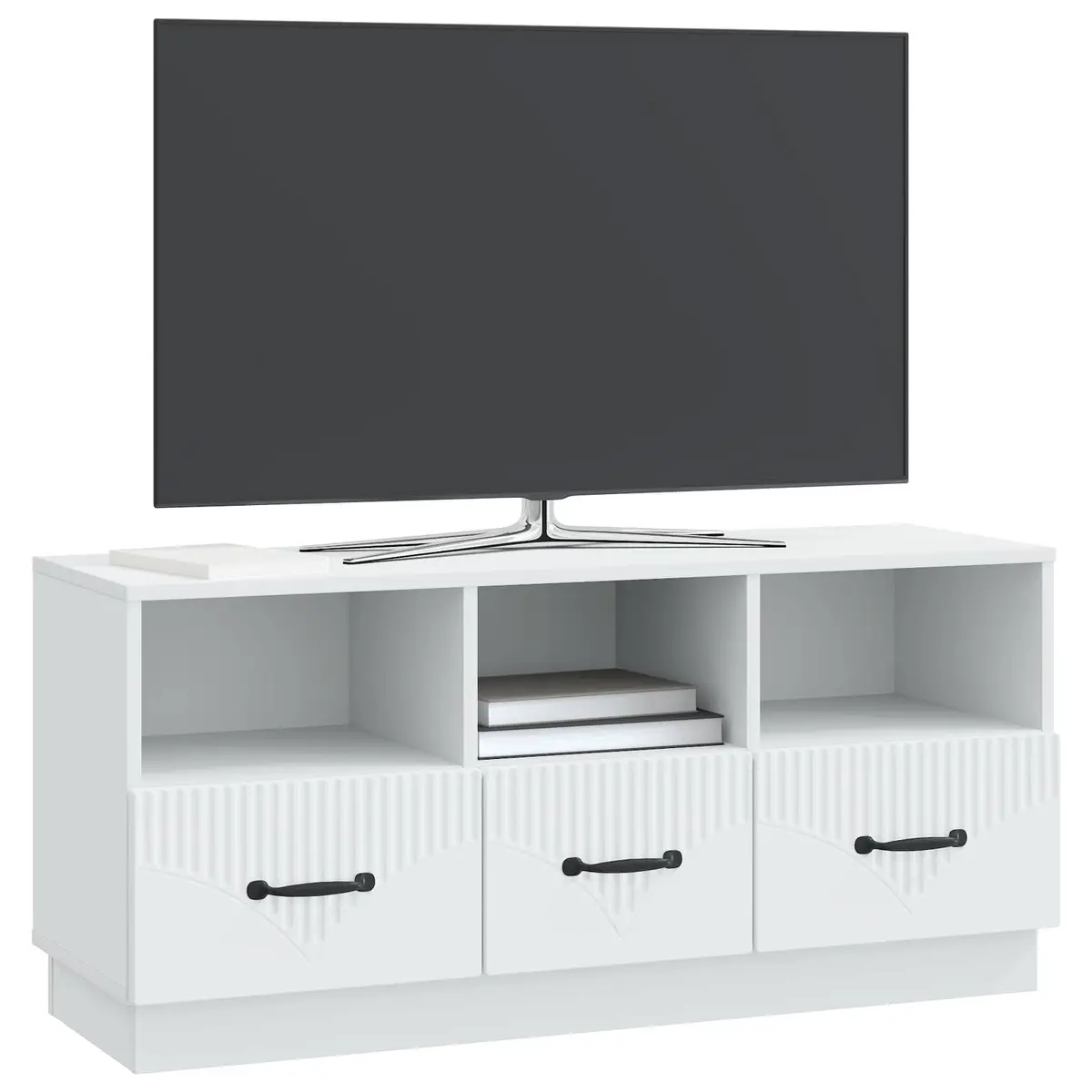 TV Stand Storage Unit Engineered Wood White with Drawer for Living Room