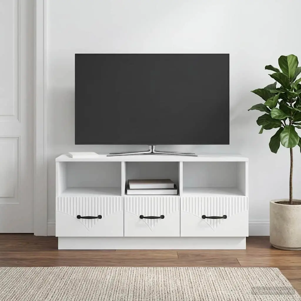 TV Stand Storage Unit Engineered Wood White with Drawer for Living Room