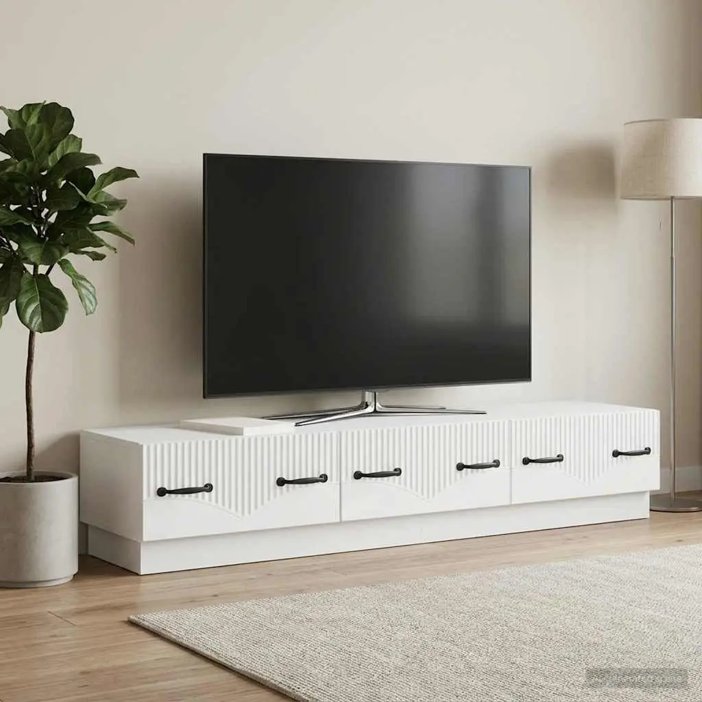 TV Cabinet Entertainment Unit White Storage Shelves Drawer Engineered Wood