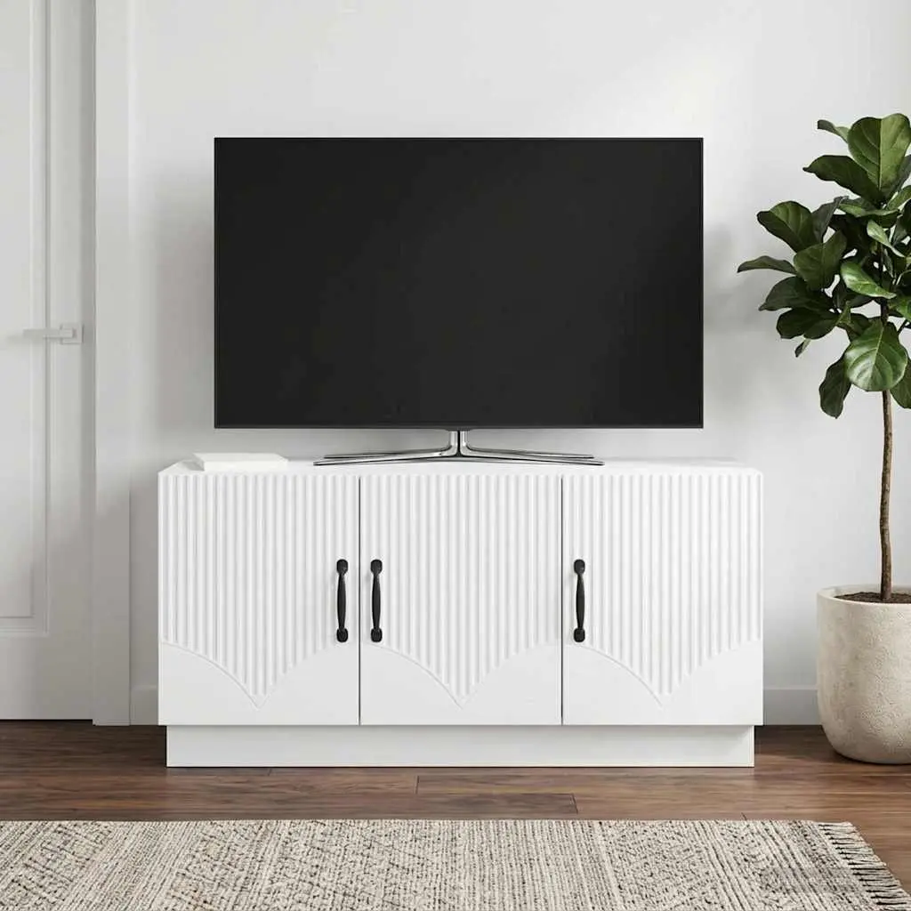 TV Stand Engineered Wood 99cm White Media Cabinet with Storage Shelves and Drawers