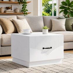 Coffee Table with Drawer White Modern Living Room Storage Accent Furniture
