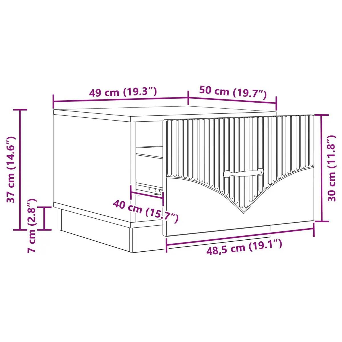 Coffee Table Engineered Wood 49cm x 50cm x 37cm White Modern Living Room Storage Accent Furniture