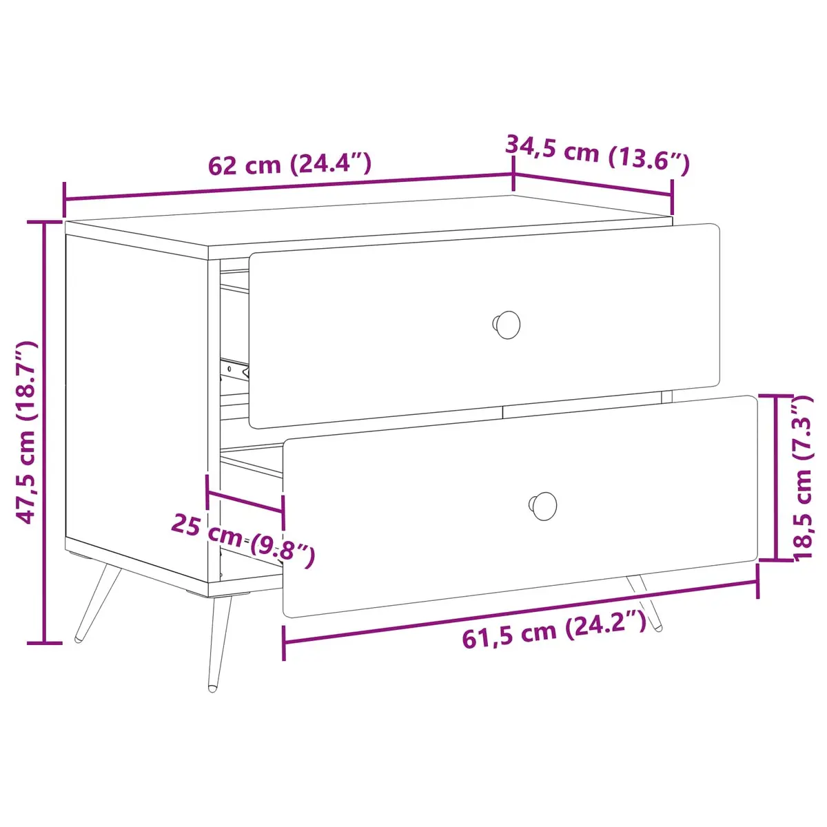 White Bedside Cabinet Engineered Wood 62 x 34.5 x 47.5 cm Storage Table with Drawer and Shelf