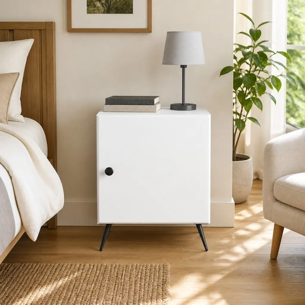 Bedside Cabinet Engineered Wood 43x34.5x50cm White Modern Nightstand Storage