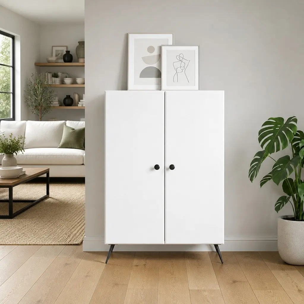 Sideboard Engineered Wood 66 x 34.5 x 90 cm White Storage Cabinet Buffet