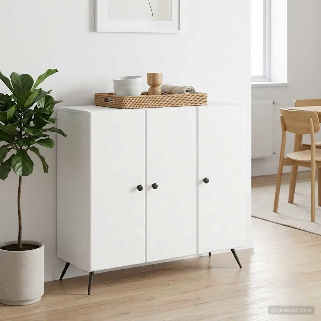 Engineered Wood Sideboard Storage Cabinet White 89cm x 34.5cm x 80cm Flexible for Living and Dining Room
