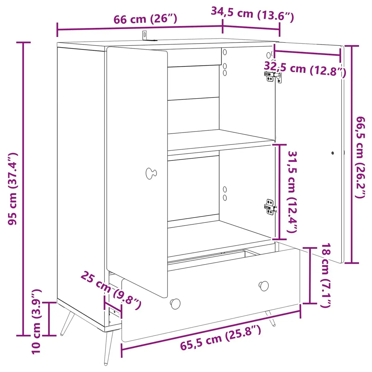 Sideboard Buffet Cabinet Engineered Wood 66x34.5x95cm White