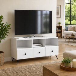TV Cabinet White Engineered Wood Entertainment Unit Storage Drawers Shelves