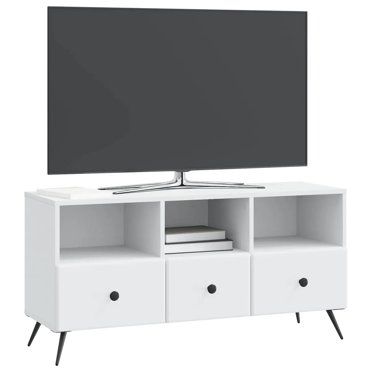 TV Cabinet Engineered Wood 102cm White Entertainment Unit with Storage Drawers Shelves