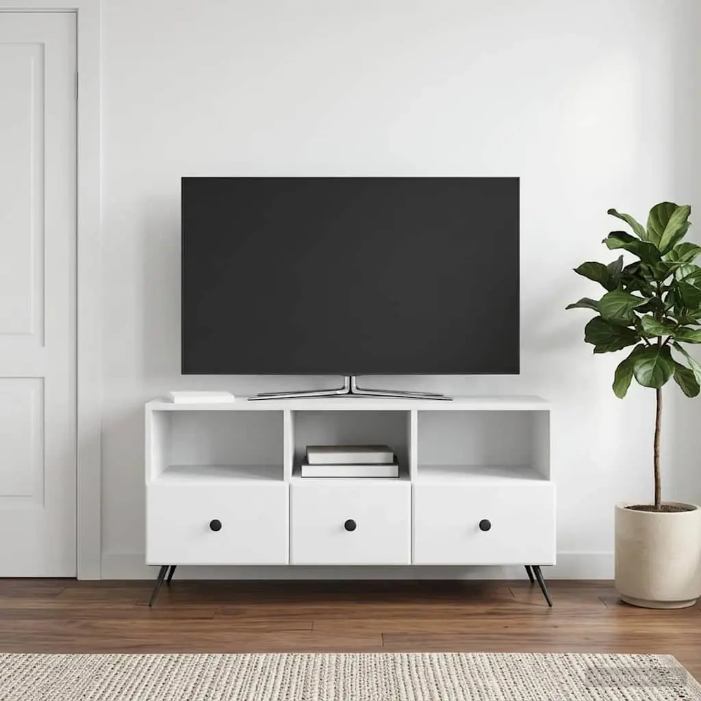 TV Cabinet Engineered Wood 102cm White Entertainment Unit with Storage Drawers Shelves