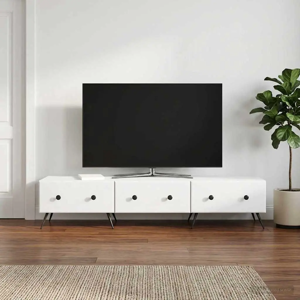 TV Cabinet Engineered Wood 147x34.5x30cm White Modern Entertainment Unit