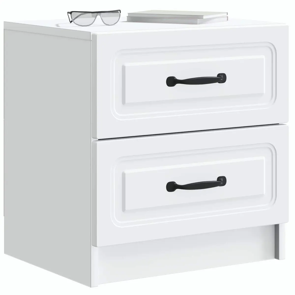 Bedside Cabinet White Vintage Design Engineered Wood Storage Nightstand Table
