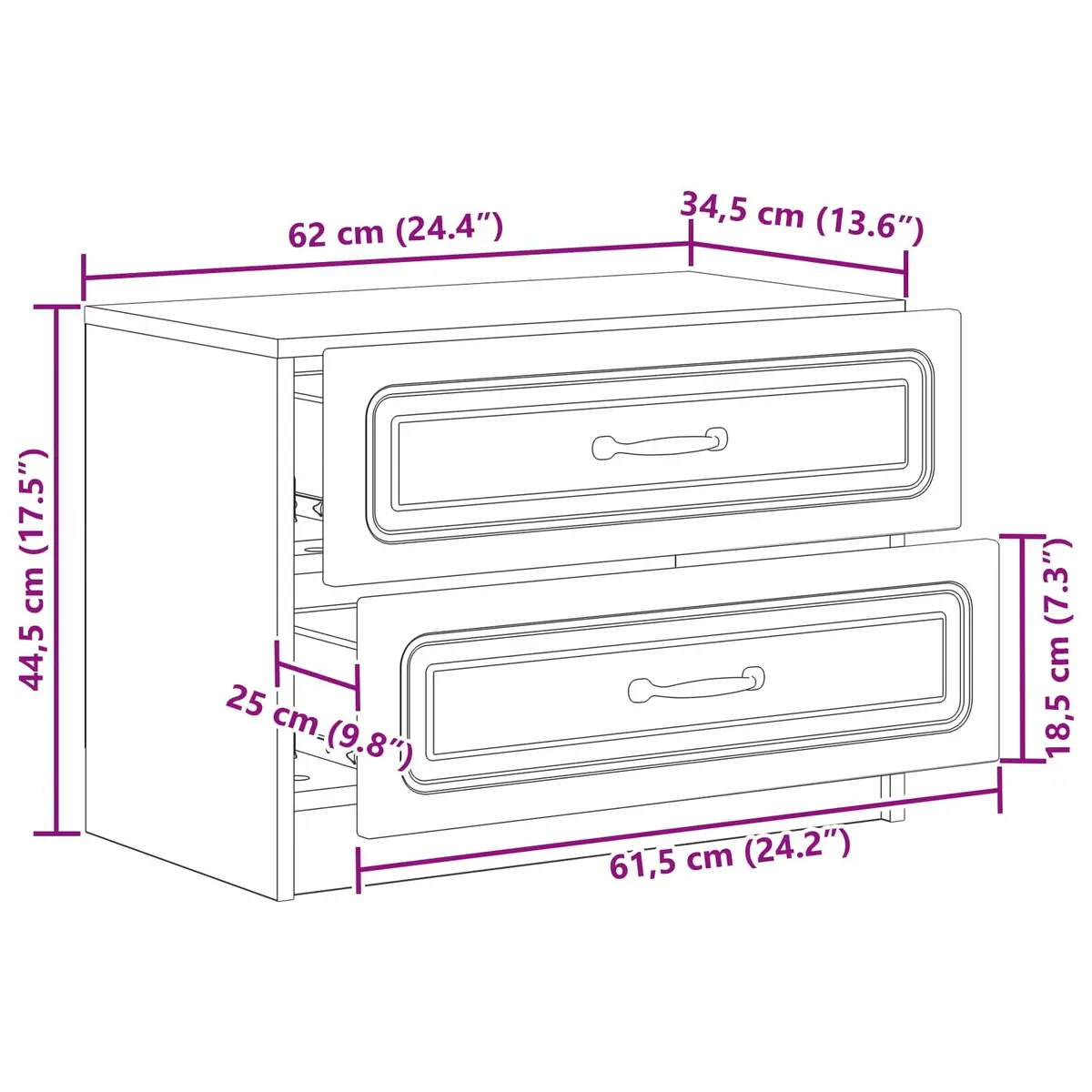 Bedside Cabinet Engineered Wood 62 x 34.5 x 44.5 cm White Modern Storage Drawer Table