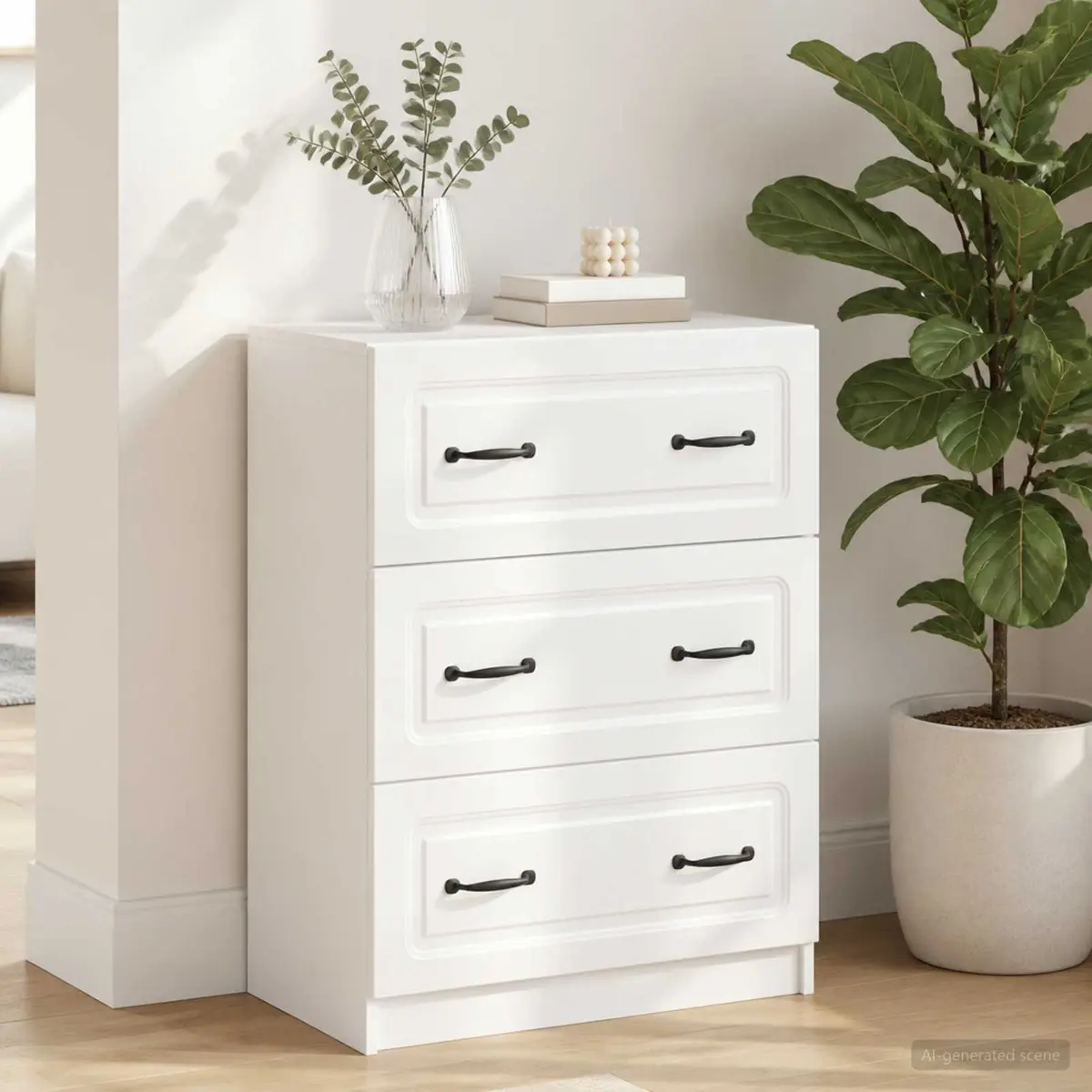 Drawer Cabinet Engineered Wood Modern Storage Furniture White 66x34.5x87cm