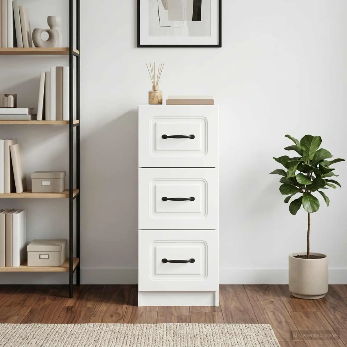 Drawer Cabinet Engineered Wood 33 x 34.5 x 87 cm White Modern Storage Unit