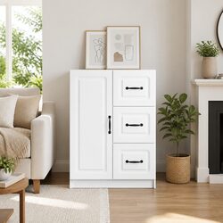 White Sideboard Storage Cabinet 66cm Modern Engineered Wood Buffet Living Room