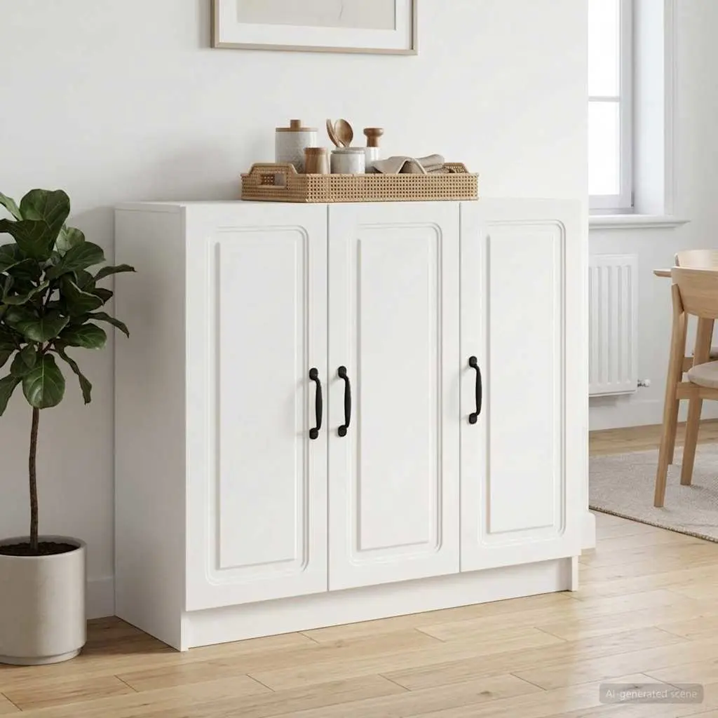 White Sideboard Storage Cabinet Engineered Wood 89 x 34.5 x 77 cm Modern