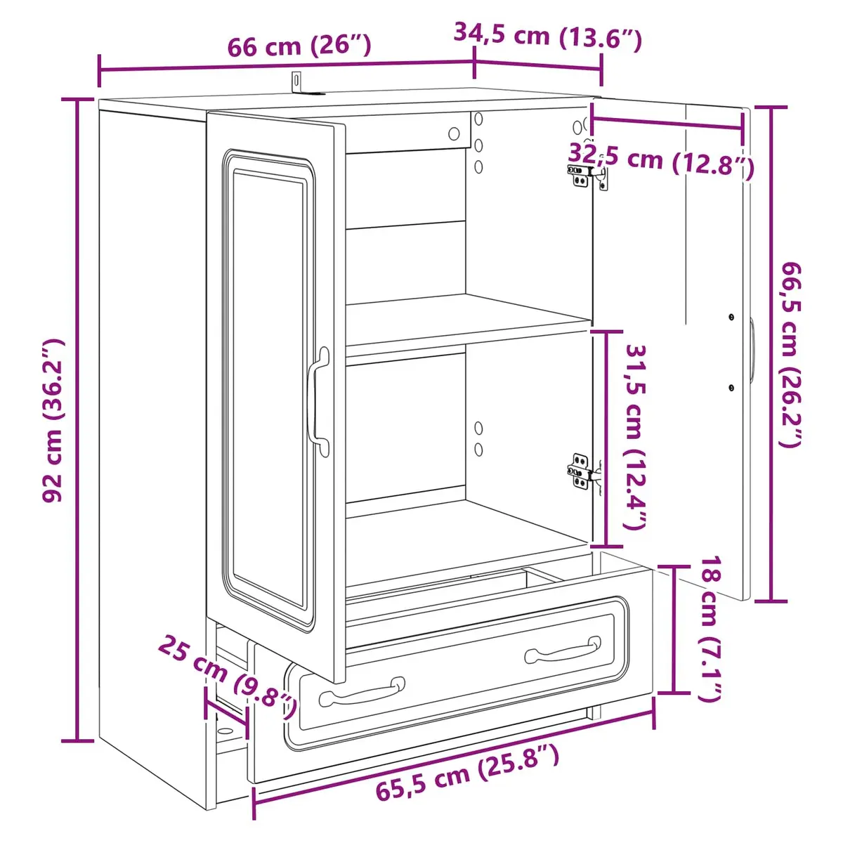 White Sideboard Storage Cabinet 66x34.5x92cm Engineered Wood Buffet Furniture