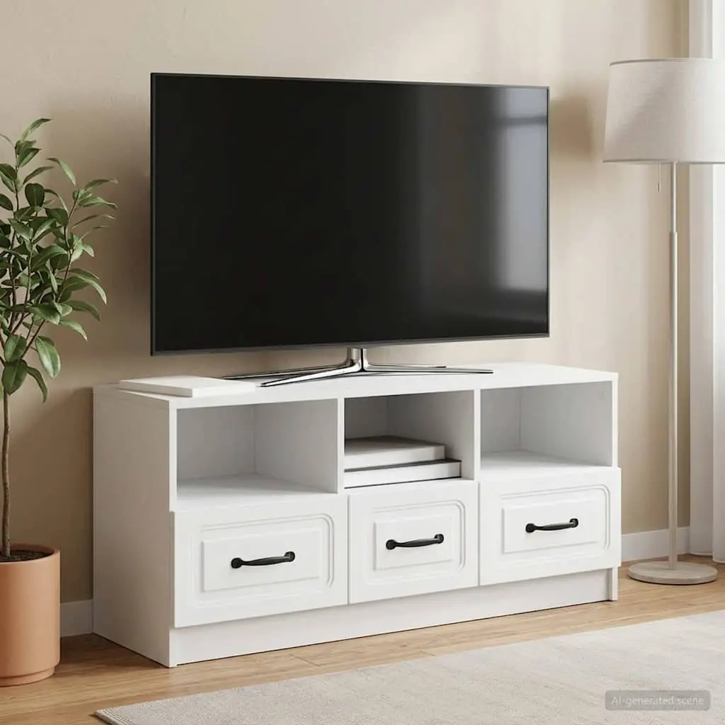 White TV Cabinet with Drawer Modern Living Room Storage Unit 102 x 34.5 x 47 cm