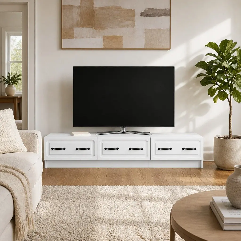 TV Cabinet Engineered Wood 147 x 34.5 x 27 cm White Modern Living Room Entertainment Unit