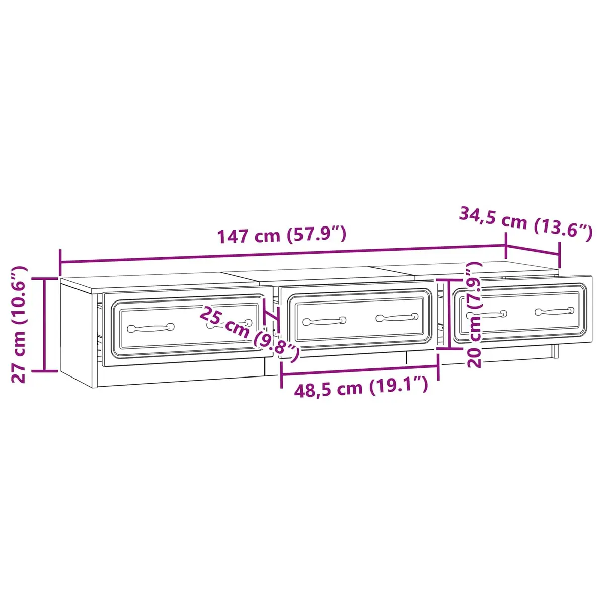 TV Cabinet Engineered Wood 147 x 34.5 x 27 cm White Modern Living Room Entertainment Unit