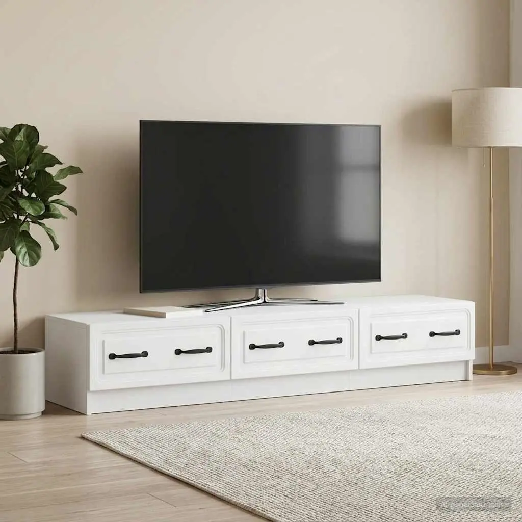 TV Cabinet Engineered Wood 147 x 34.5 x 27 cm White Modern Living Room Entertainment Unit