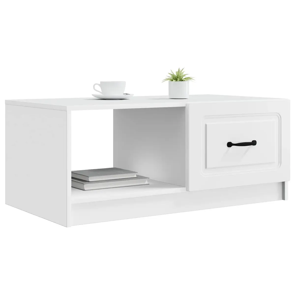 Coffee Table Engineered Wood 90 x 50 x 37 cm White Storage Accent Table with Swing Doors