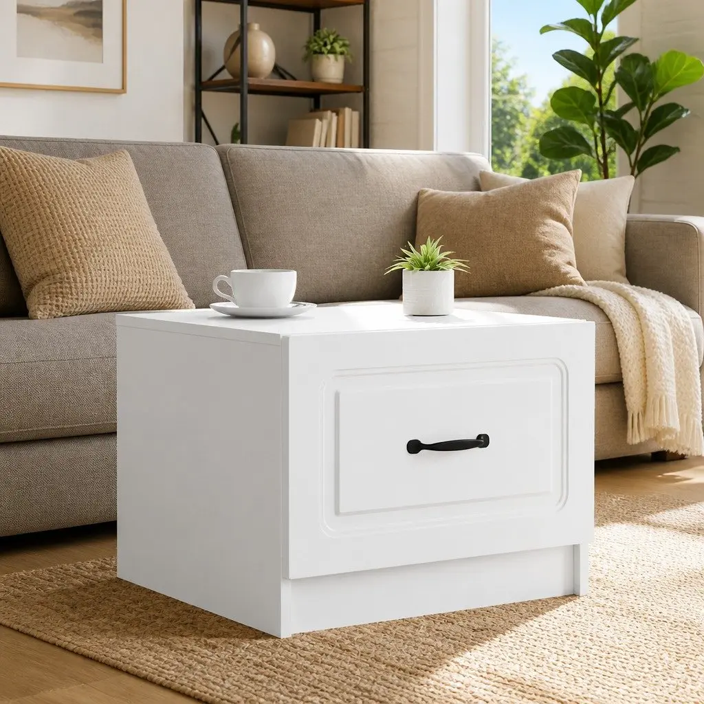 Coffee Table Engineered Wood 49 x 37 cm White Modern Accent Living Room Furniture