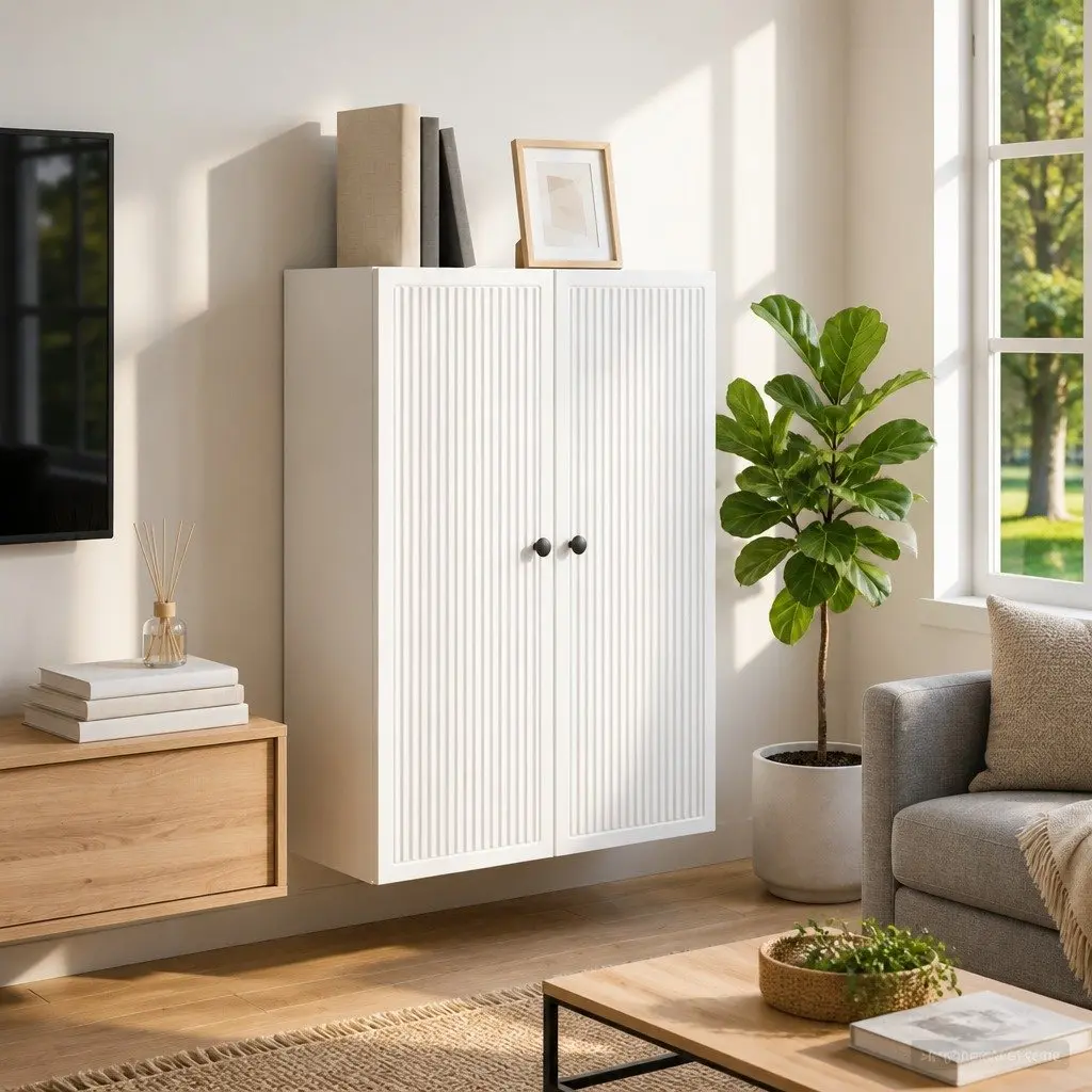 Wall-Mounted Storage Cabinet Engineered Wood 66 x 34.5 x 90 cm White Vintage