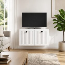 Wall-Mounted TV Cabinet White Storage Unit Living Room Modern Design 59.5cm