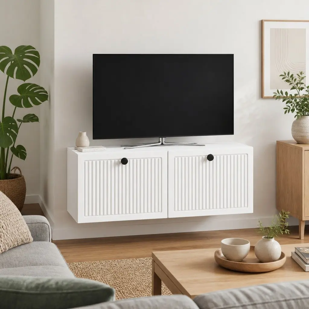 Wall-Mounted TV Cabinet Engineered Wood 78.5cm White Modern Living Room Storage