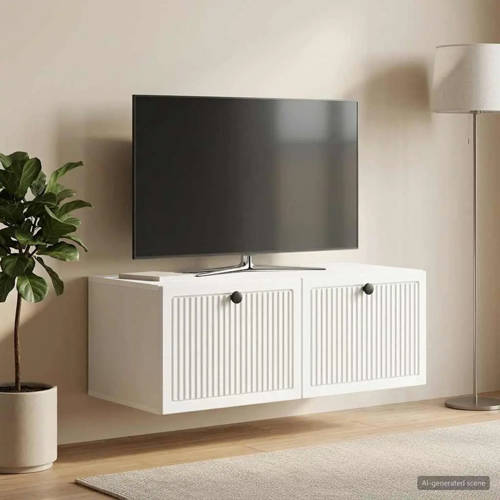 Wall-Mounted TV Cabinet Engineered Wood 78.5cm White Modern Living Room Storage